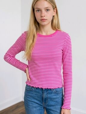 NWT Thereabouts Striped Pink and White Girl's Ribbed Top ~sz XL 18.5 Plus Size